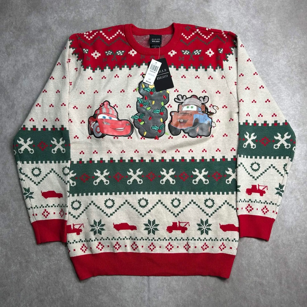 NWT BoxLunch Disney Pixar Cars Tree Holiday Ugly Christmas Sweater Mens L